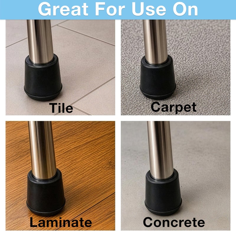 Softtouch 7/8 Inch Rubber Folding Metal Chair Leg Cap Replacement Black, 4 Pieces - Image 3